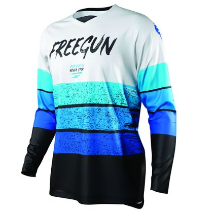 Camiseta de motocross Shot by Freegun DEVO STRIPE - BLUE 2021 - Azul / Negro Ref : FRG0336 