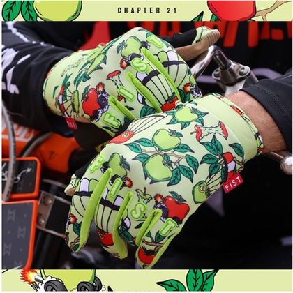 Guantes de motocross Fist Handwear STRAPPED SHEENY APPLES 2023 - Verde / Rojo