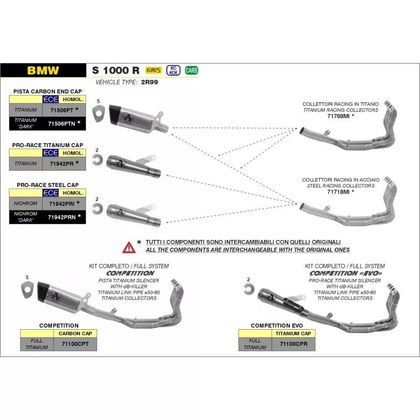 Arrow Pro Race Titane - Krümmer Titanium Vollständige Linie - Grau