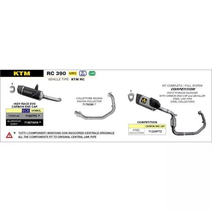 Ligne Complète Arrow Pista Titane Racing - Collecteur Acier - Gris