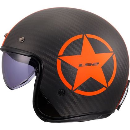 Casque jet LS2 OF601 BOB II CARBON STAR - Noir / Orange