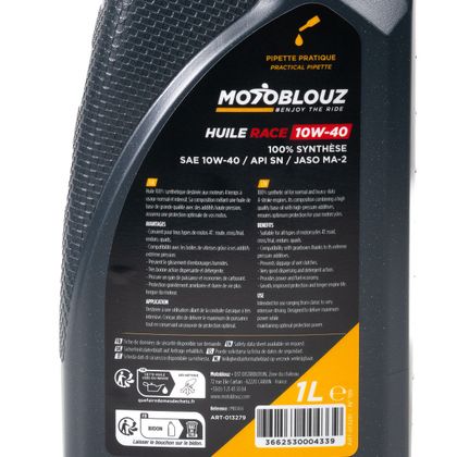 Huile moteur Motoblouz RACE 4T 10W-40 1L PIPETTE Universel