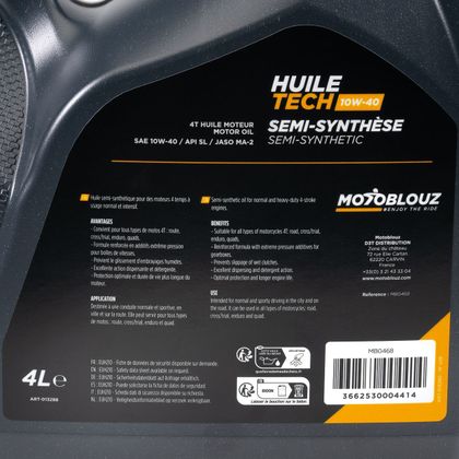 Motoblouz TECH 4T 10W-40 4L Motorolie Universeel