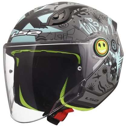 Casque jet LS2 OF622 FUNNY II - SCRIBBLE - Gris / Bleu Ref : LS1288 