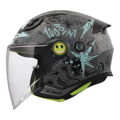 Casque jet LS2 OF622 FUNNY II - SCRIBBLE - Gris / Bleu