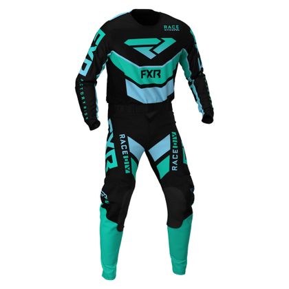 Camiseta de motocross FXR PODIUM BLACK/MINT/SKY BLUE 2021 - Negro / Azul