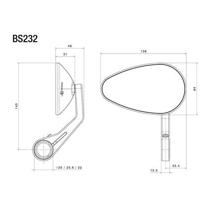 Rétroviseur Rizoma REVERSE RADIAL (à l'unité) Universel