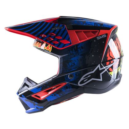 Alpinestars S-M5 SOLAR FLARE - BLACK BLUE RED FLUO GLOSSY 2023 Crosshelm