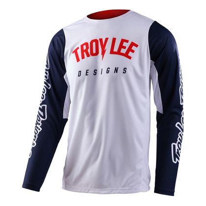 Camiseta de motocross TroyLee design GP PRO BOLTZ 2023 - Blanco / Azul Ref : TRL0959 