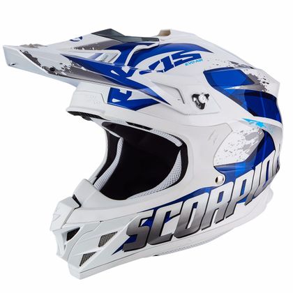 Casco de motocross Scorpion Exo VX-15 EVO AIR - DEFENDER - WHITE BLUE 2018 Ref : SC0424 