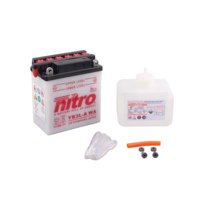 Batería Nitro YB3L-A abierta con pack de ácido Tipo ácido