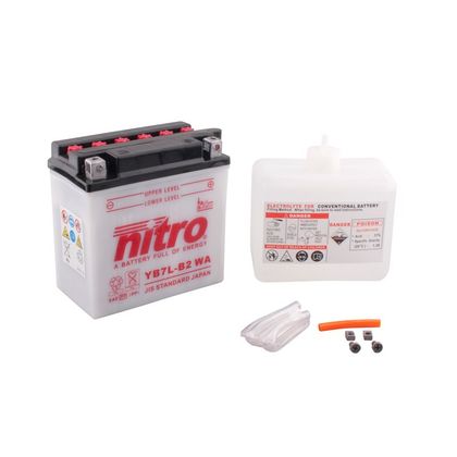 Batería Nitro YB7L-B2 abierta con pack de ácido Tipo ácido
