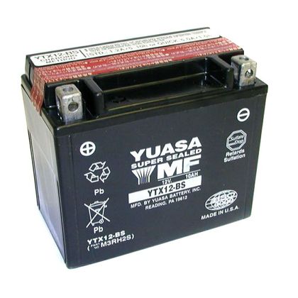 Batería Yuasa YTX12-BS AGM abierta con pack de ácido Tipo ácido