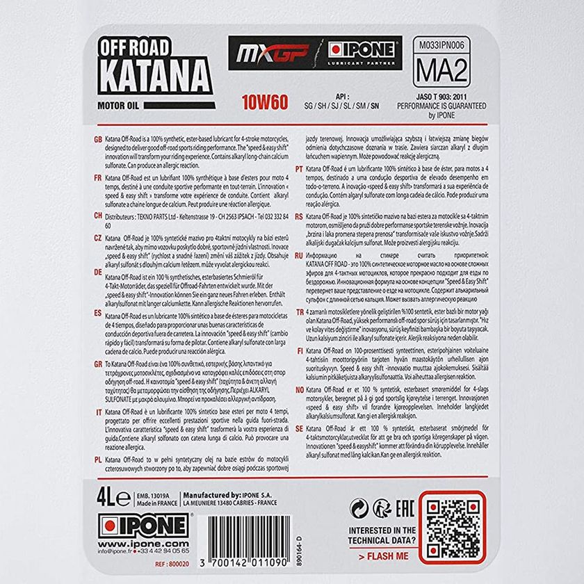 Engine oil Ipone KATANA OFF-ROAD - 10W60 - 4 LITRES 1 Universal ...