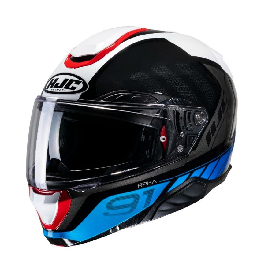 HJC NC Casque Moto Hommes, Blanc/Bleu/Jaune, XL