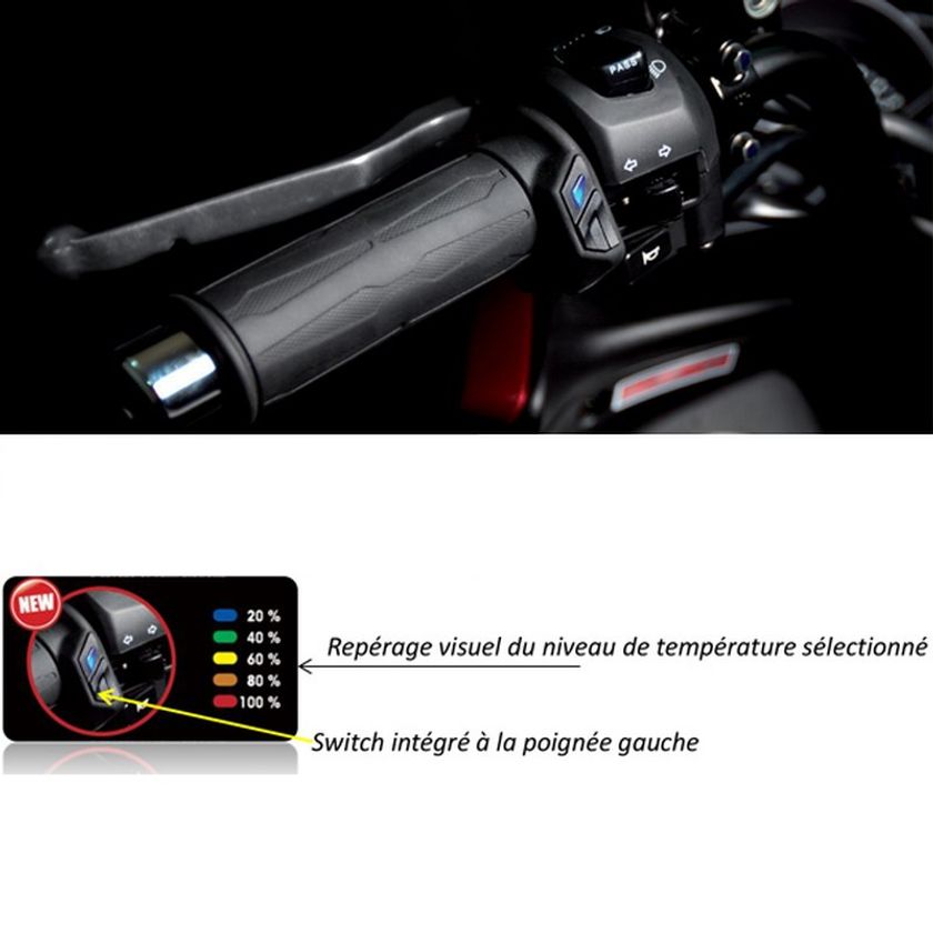 Poignées Chauffantes Moto - Alimentation USB - Température Réglable 35-55°C - Étanche - Pour Guidon Moto/scooter électrique - 4